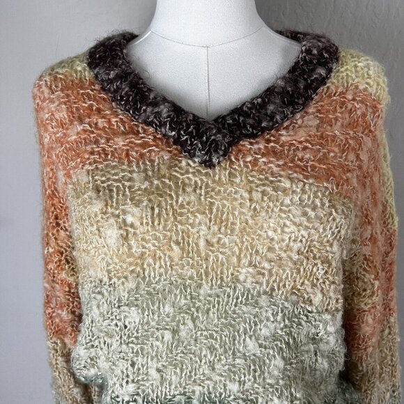 VTG Rainbow Sweater Tuareg Striped 70’s Puff Sleeve‎ Neck Retro Vintage Size S? - Picture 2 of 10